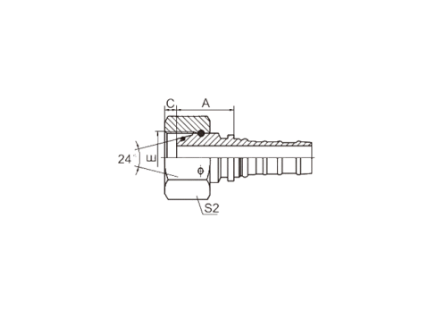 SS20513-W METRIC FEMALE 24° CONE O-RING H.T. (ISO 12151-2---DIN 3865)