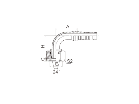 SS20593-T 90° METRIC FEMALE 24° CONE O-RING H.T.