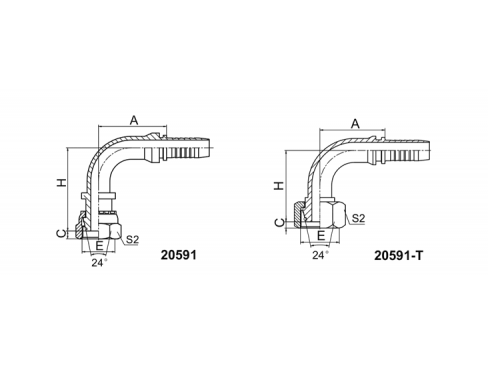 20591 90° METRIC FEMALE 24° CONE O-RING H.T. (ISO 12151-2--DIN 3865)