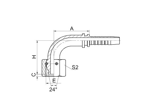 20491W 90° METRIC FEMALE 24° CONE O-RING L.T.