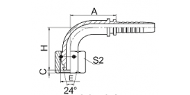 20591-W 90°METRIC FEMALE 24°CONE O-RING